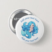 Schattige Blauwe Zeemeermin Gepersonaliseerd Ronde Button 5,7 Cm (Voorkant /achterkant)