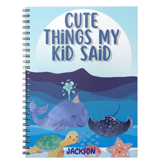 Schattige blauwe zeevissen Dingen die mijn kind ze Notitieboek (Voorkant)