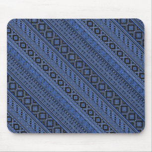 Schattige blauwe zwarte Oekraïense ornament strepe Muismat