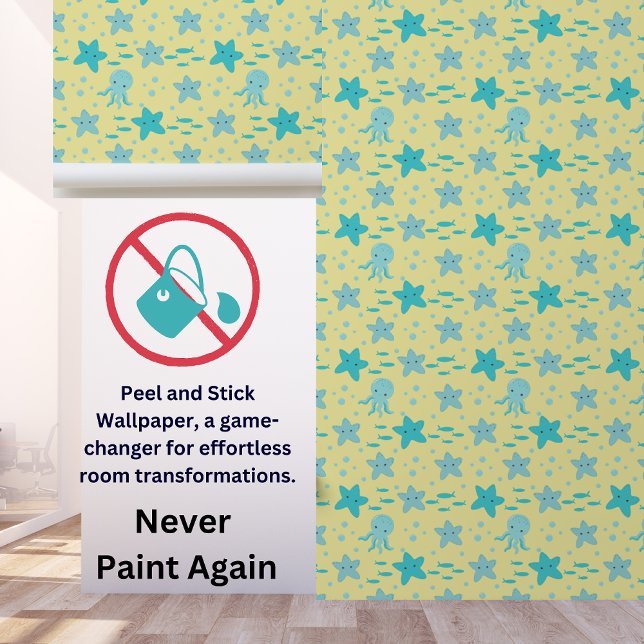 Schattige Blauwgroen Blauw Geel Kinder Nautische Z Behang (Creator heeft geüpload)