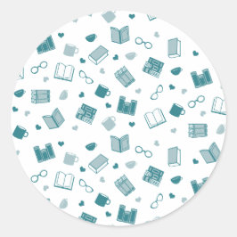 Schattige Blauwgroen boek en leespatroon Ronde Sticker