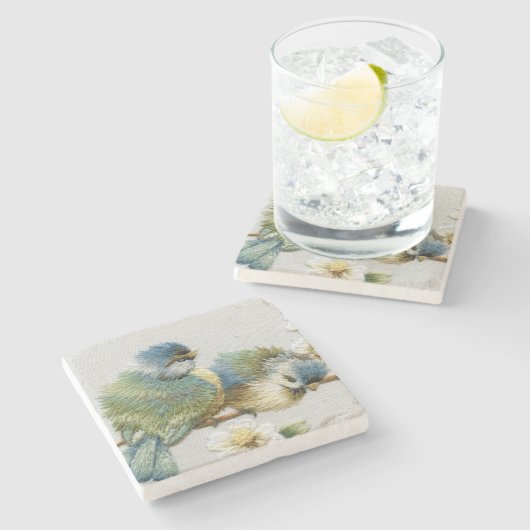 schattige blauwgroen mest, broidervogel stenen onderzetter (Zijkant)