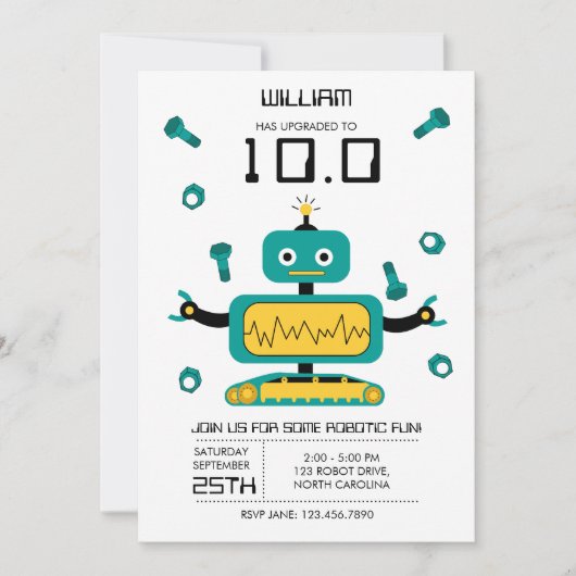 Schattige Blauwgroen Robot Thema Kinder Robots Ver Kaart (Voorkant)