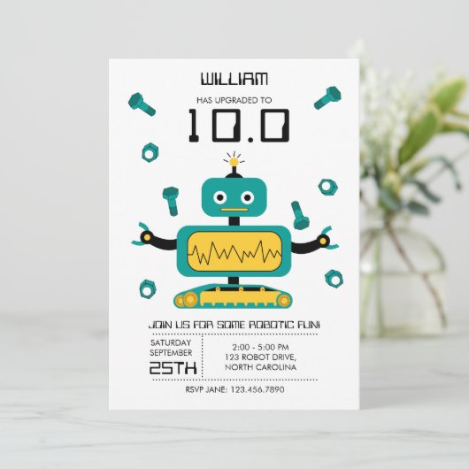 Schattige Blauwgroen Robot Thema Kinder Robots Ver Kaart (Staand voorkant)