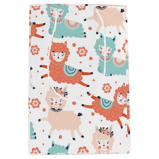 Schattige Blauwgroen Sinaasappel Blush Llama Boho  Medium Cadeauzakje (Voorkant)