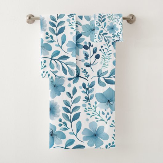 Schattige Blauwgroen Turquoise Blauw Wit Bloemenpa Bad Handdoek (Insitu)