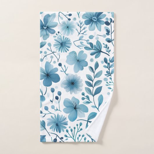 Schattige Blauwgroen Turquoise Blauw Wit Bloemenpa Bad Handdoek (Handdoek)