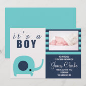 Schattige Blauwgroen Uitnodiging tot het Baby show (Voorkant / Achterkant)