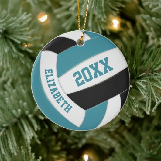 schattige blauwgroen zwarte witte volleybal keramisch ornament (Boom)