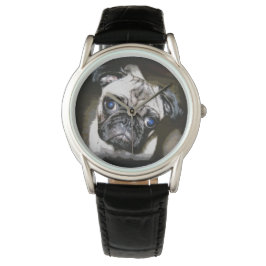 schattige blauwoeogige pug horloge