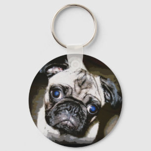 schattige blauwoeogige pug sleutelhanger
