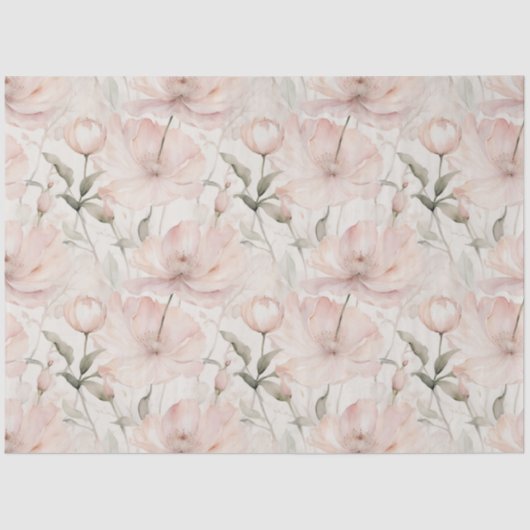 Schattige Bleek Roze Waterverf Pioenrozen Tissuepapier (Voorkant)