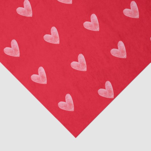 Schattige bleke waterverf hartenpatroon op rood tissuepapier (Detail)
