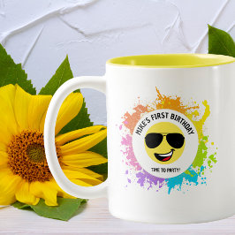 Schattige blij gezicht, vliegenierbril, leuke cool tweekleurige koffiemok