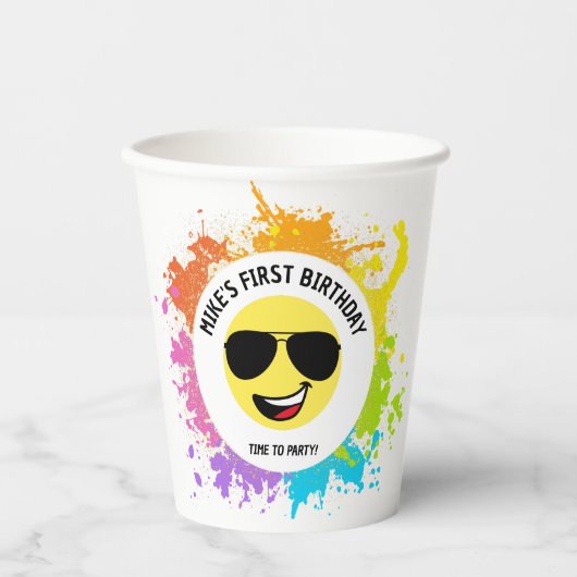 Schattige blij gezicht, vliegenierbril, leuke eers papieren bekers (Voorkant)