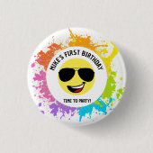 Schattige blij gezicht, vliegenierbril, leuke eers ronde button 3,2 cm (Voorkant)