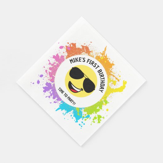 Schattige blij gezicht, vliegenierbril, leuke eers servet (Hoek)