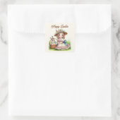 Schattige blij Pasen meisje tekst toevoegen Vierkante Sticker (Tas)