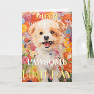 Schattige Blijde Roze Hond Verjaardag Kaart