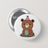 Schattige blije bruine feestbeer ronde button 5,7 cm (Voorkant /achterkant)
