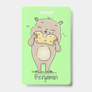 Schattige blije glimlachende hamster met pinda car badge