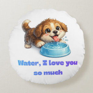 Schattige blije hond Waterliefhebber Inspiratief o Rond Kussen