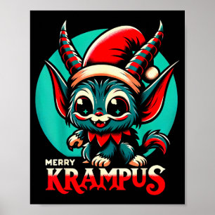 Schattige blije Krampus Kerstvakantie 30's Retro C Poster