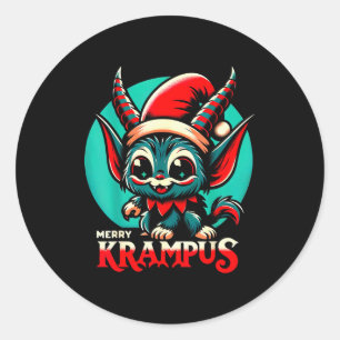 Schattige blije Krampus Kerstvakantie 30's Retro C Ronde Sticker