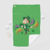Schattige blije lachende dansende kabouter, een re golfhanddoek (Insitu)