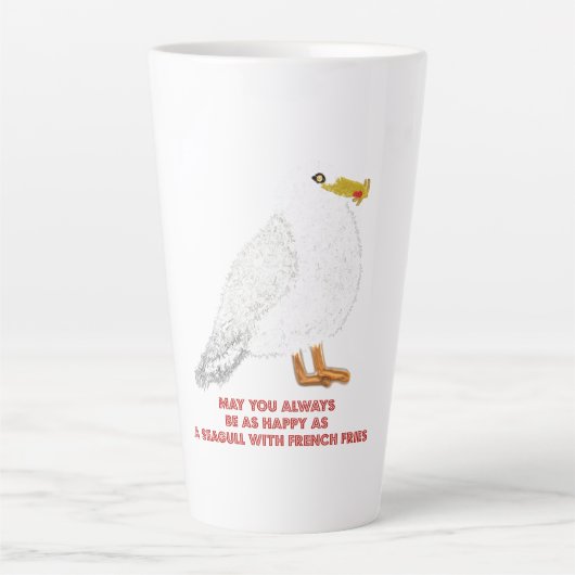Schattige blije meeuw met patat latte mok (Voorkant)