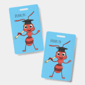 Schattige blije rode mier cartoon badge (Voor- en achterkant)