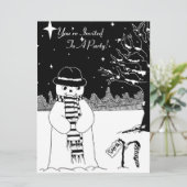 Schattige blije sneeuwman zwart-wit kerst kaart (Staand voorkant)