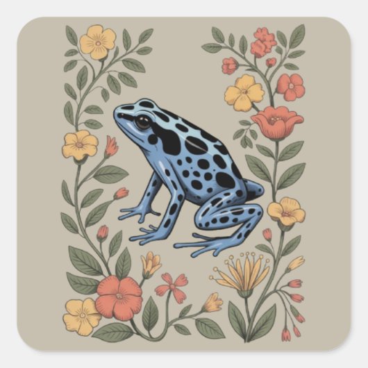 Schattige Bloem Blauwe Giftkikker Pad Kikker Liefh Vierkante Sticker (Voorkant)
