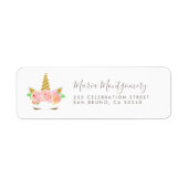 Schattige Bloem Gouden Glitter Eenhoorn & Script N Etiket (Voorkant)