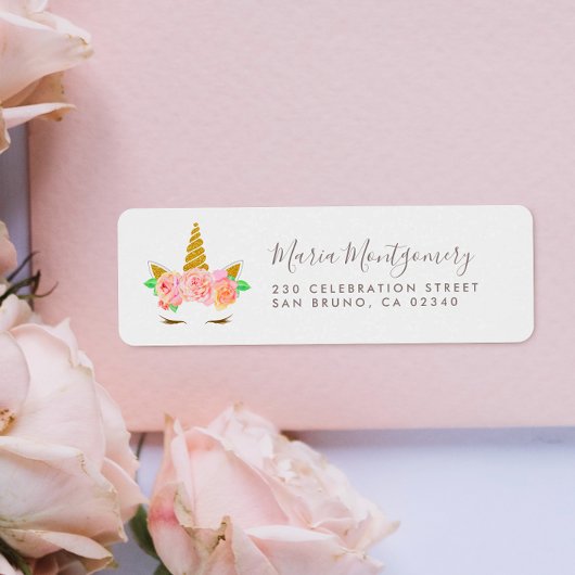 Schattige Bloem Gouden Glitter Eenhoorn & Script N Etiket