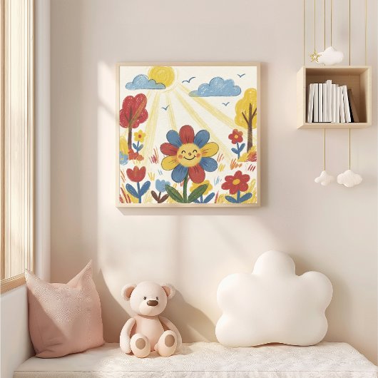 Schattige Bloem In De Zon Kleurpotlood Tekening Ki Poster