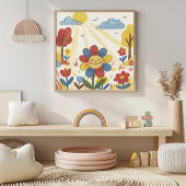 Schattige Bloem In De Zon Kleurpotlood Tekening Ki Poster