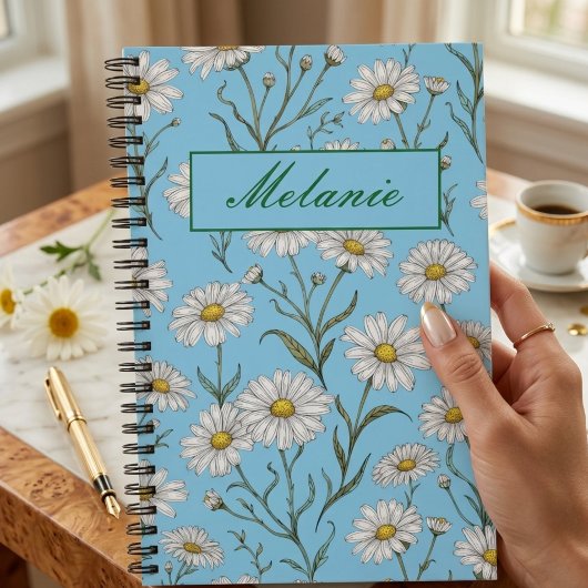 Schattige bloem lente madelief gepersonaliseerd notitieboek