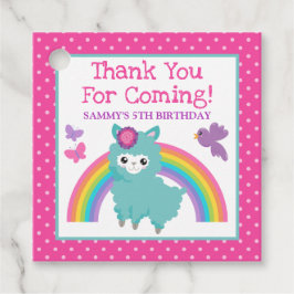Schattige bloem lente turquoise lama & regenboog v bedankjes labels
