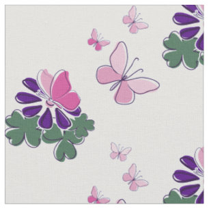 Schattige Bloem Vlinders Doodle Groen Paars Roze Stof