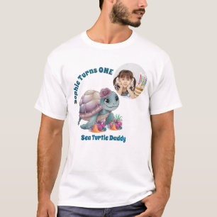 Schattige bloem zee schildpad foto 1e verjaardag v t-shirt