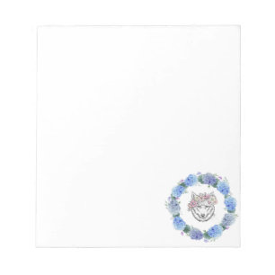 Schattige Bloemblauw Hydrangea Wolf Design Notitie Notitieblok