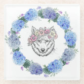 Schattige Bloemblauw Hydrangea Wolf Glass Onderzet Glazen Onderzetter (Voorkant)