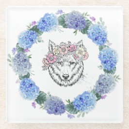 Schattige Bloemblauw Hydrangea Wolf Glass Onderzet Glazen Onderzetter