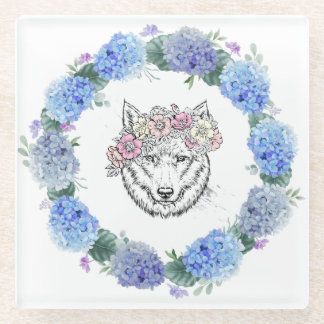 Schattige Bloemblauw Hydrangea Wolf Glass Onderzet Glazen Onderzetter