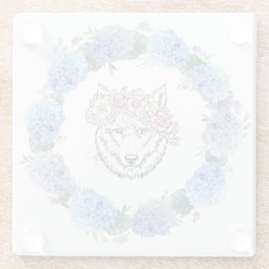 Schattige Bloemblauw Hydrangea Wolf Glass Onderzet Glazen Onderzetter (Achterkant)