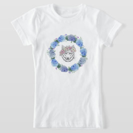 Schattige Bloemblauw Hydrangea Wolf T-shirt