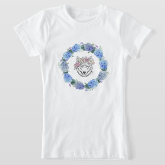 Schattige Bloemblauw Hydrangea Wolf T-shirt