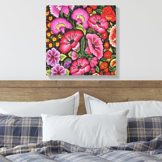 Schattige bloemcanvas.Flowers, Mexicaanse stijl Canvas Afdruk (Insitu (Slaapkamer))