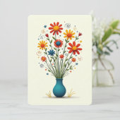 Schattige  Bloemen Assortiment Boeket Vaas Feestdagenkaart (Staand voorkant)